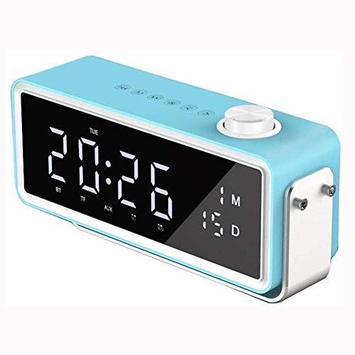 ERNZI Uhr Bluetooth-Lautsprecher, dimmbarer tragbarer Doppelwecker FM-Radio mit LED-Digitalanzeige Sleep-Timer für das Schlafzimmer am Nachttisch zu Hause,Blau