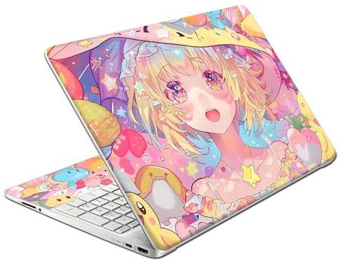 Laptop Skin Decal HP 15.6 - Kawaii Girl Laptop Cover Sticker No Cutting Required, No Bubble, Waterproof, Scratch Resistant - Including Wide Screen and Wrist Pad