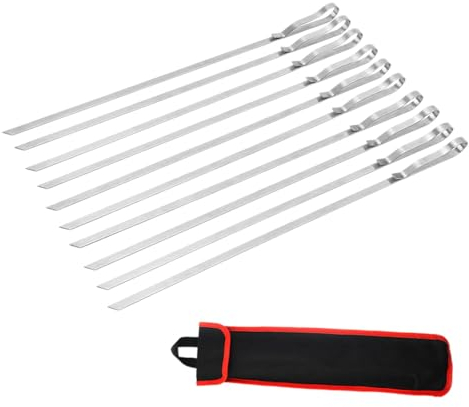 AWHAO 6X Bastoncini per Barbecue Set di Spiedini per Grigliare Set di Spiedini in Metallo in Acciaio Inossidabile per Cucinare all'Aperto per Grigliare, 10 Pezzi