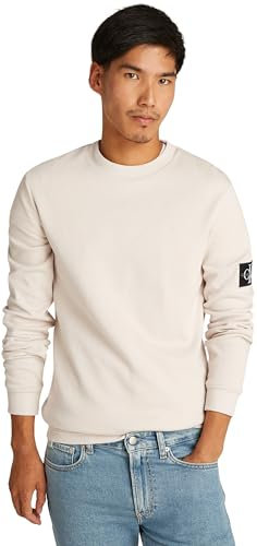 Calvin Klein Men’s Badge Cotton Waffle Long Sleeve Top, Beige (Moonbeam), S