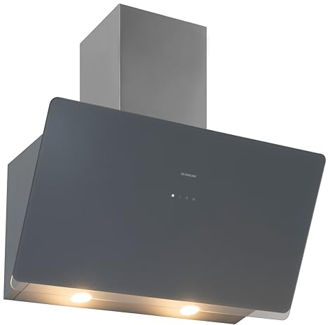 Hotte murale noire Silverline 3457.8.733.04, Soho Noir 80 cm, Capacité 627 m3, 3 vitesses, contrôle tactile, bruit max 63 dB(A), éclairage LED 2 x 3 W, drop control