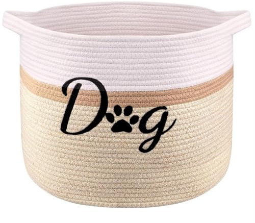PET ARTIST Hundespielzeugkorb, Baumwollseil, rund, gewebter Aufbewahrungskorb mit robusten Griffen, dekorativer Spielzeugkorb für Hundespielzeug, groß, perfekt für die Organisation von