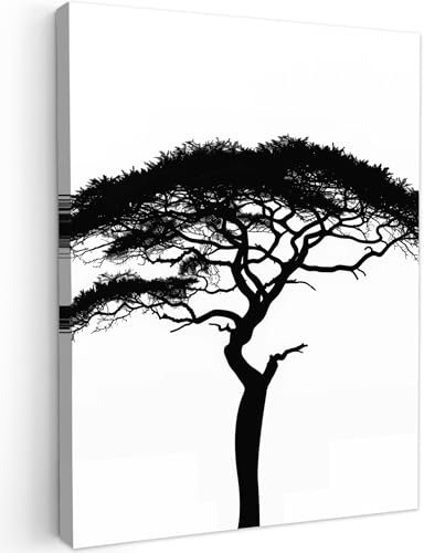 MuchoWow© Leinwandbilder 60x80 cm Wall Art Decoration Bilder für die Wand Schlafzimmer Deko Canvas Painting Wanddekoration Wohnzimmer Baum - Schwarz - Weiß - Modern - Lebensbaum