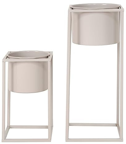 House Nordic 2 Blumentöpfe mit beige Stahlkubikkonstruktion