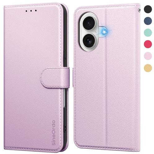 SineOrdoFunda Compatible con iPhone 16 Carcasa, Libro iPhone 16 Funda con Tapa Piel Suave Cuero Tarjetero Flip Wallet Móvil Case Oro Rosa