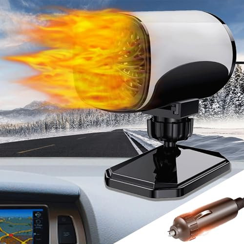 Chuankefanxing Riscaldatore per Auto, Sbrinatore per Parabrezza a 12 V, 2 in 1 Riscaldamento Auto con Funzione di Riscaldamento e Raffreddamento, Ruotabile a 360° con Spina per Accendisigari