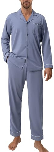 DAVID ARCHY Mens Pyjamas Set 100% Cotton Soft Pjs Classic Button Down Nightwear Long Sleeve & Bottoms PJs-Sleepwear Gifts for Him