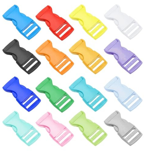 16 Stück Schnallen und Verschlüsse, 16 Farben Kunststoff Steckschnalle, Steckschnallen Klickverschluss Release Schnallen Gurtschnallen für Rucksackreparatur, Haustierhalsbänder und mehr (25mm)