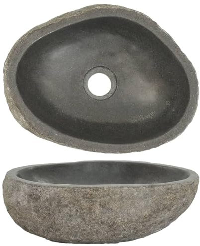 AUVYI Gästetoilette Waschbecken Flussstein Oval 30-37 cm Anthrazit Naturstein Waschbecken Badezimmermöbel Waschtisch Aufsatzwaschbecken Kosmetikraum Dekoratives Badezimmer Waschraum Praktisch