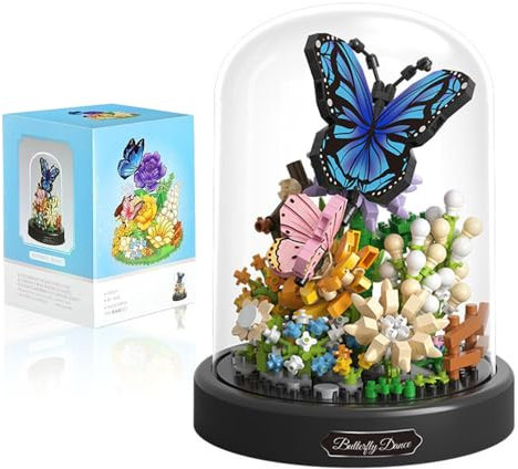 KBIBCK Blumen Bausteine Set, Blumen Bauspielzeug Set, 530-Teile Mini Baustein, Blumenstrauß Baustein mit Schutzhülle, Blumen Insekten Klemmbausteine Bausteine Geschenk für Mama Freundin(Schmetterling)