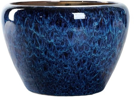 Bodhi2000 Maceta de cerámica con diseño de apertura circular, maceta grande de cerámica, acabado esmaltado de colores, flor con agujero de drenaje para interiores y exteriores, color azul