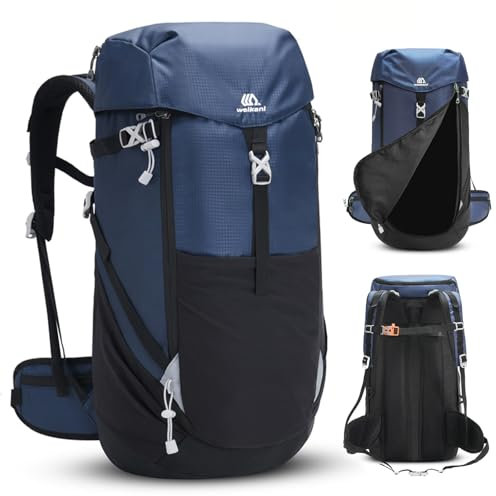 Outplea 50L Zaino da Trekking con Apertura Frontale, Zaino da Viaggio Impermeabile per Campeggio Escursionismo, Grande Zaino da Montagna Leggero per Sport Alpinismo Avventura, Blu