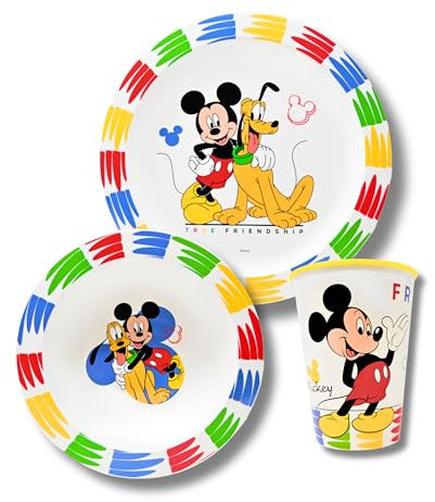 Stor Juego de vajilla infantil de Mickey Mouse, vajilla de desayuno sin BPA, juego de vajilla infantil para niños, vajilla de camping de platos infantiles, cuenco de cereales y taza infantil, vajilla