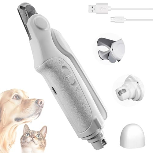 TABKSOLA 2 en 1 Coupe Griffes pour Chiens et Chats Fonctionnement Silencieux, Protection Sécurisée, Chargement USB, pour Chiens de Toutes Tailles (Blanc)
