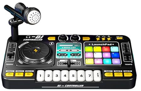 DJ Controller für Kinder Disc Player Elektronische Tastatur BT DJ Mixer Tisch mit verstellbarem Mikrofon dynamischen Lichteffekten Partyspielzeug für Kinder Musikalische