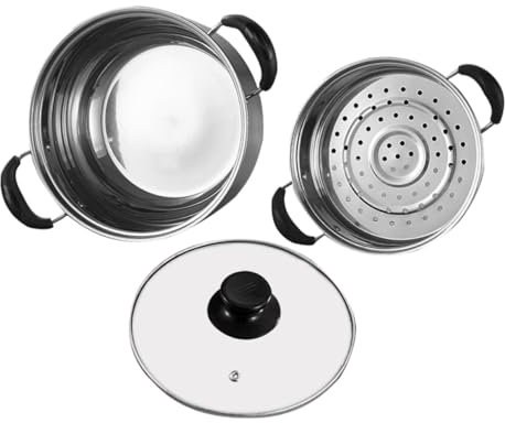 Alipis Ollas Apilables De Acero Inoxidable Cocción y Vapor Con Doble Mango Olla Hervidora y Vaporera Multifuncional Para Cocina Fácil Limpieza y Resistente Altas Temperaturas