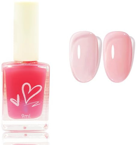Jelly Pink Nail Polish - Translucent nude pink hue Nail Varnish - Quick Dry Nail Polish - Breathable Long Lasting High Glossy Smooth Neutral Jelly Nail Art Polish No Need UV Lamp For Women Girls