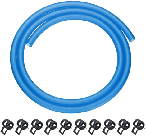 sourcing map 3.3 Feet Fuel Line Hose, 3/16 Inch (5mm) ID Silicone Fuel Line with 10pcs Hose Clamps, Petrol Gas Tube for Motorcycle, Dirt Pit Bike, ATV, Snowmobile, Blue