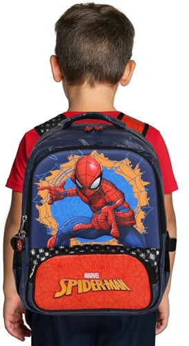 MARVEL Spider Man RENFORCÉ Sac à dos scolaire, CARTABLE pour garçon, pochette pour ORDINATEUR PORTABLE 41x30x15cm (Bleu marine Spider-Man)