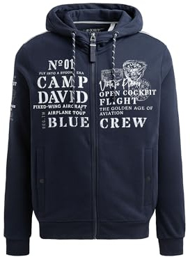 Camp David Herren Sweatjacke mit Kapuze und Logo Artworks Blue Navy, 4XL