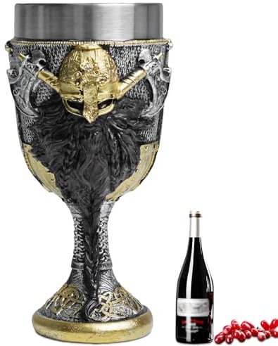 ZONSUSE Wikinger Weinkelch, Wikinger Axt Kelch, Gotischer Kelch aus Edelstahl, Nordisches Krieger Weinglas, Geschenk für Männer und Sammler, Mittelalterliche Party Deko 200ml (Axt)