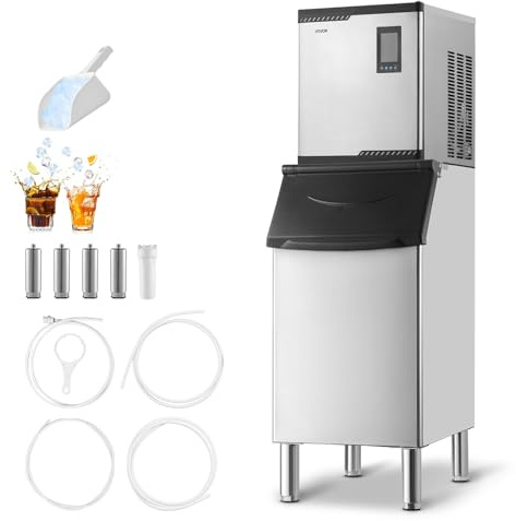 VEVOR Commercial Ice Maker Machine, 300LBS/24H Ice-Making Machine with 300LBS Stainless Steel Storage Bin, Auto Self-Cleaning Ice Maker with Touchscreen for Bar Cafe Restaurant Business Commercial