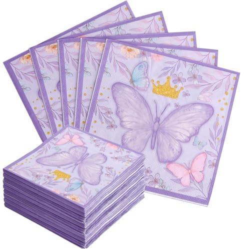 60 Tovaglioli Carta Farfalla Viola – Tovaglioli 3 Veli 33×33 cm, Decorazione Tavola per Festa Principessa, Matrimonio, Garden Party, Baby Shower e Compleanno Elegante