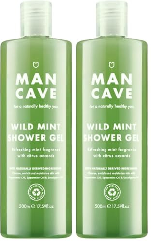 ManCave Duschgel Männer Wilde Minze 500 ml - Frisches Aroma Zitrone, Pfefferminz, Eukalyptusöl - Sulfat- und Parabenfrei, Vegan, Duschgel Herren, Tube aus Recycling-Kunststoff, Hergestellt in GB