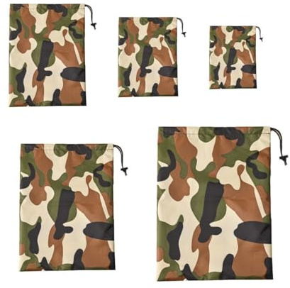 LatoYard Wasserdichter Beutel mit Kordelzug für Camping und Wandern, 5 Stück, Camouflage-Farbe