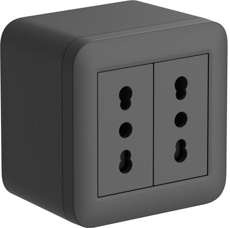 Electraline 60479 contenitore da superficie FIXA con due prese bivalenti (10/16A), Nero, IP40, compatibile per installazione con tubo rigido e canalina