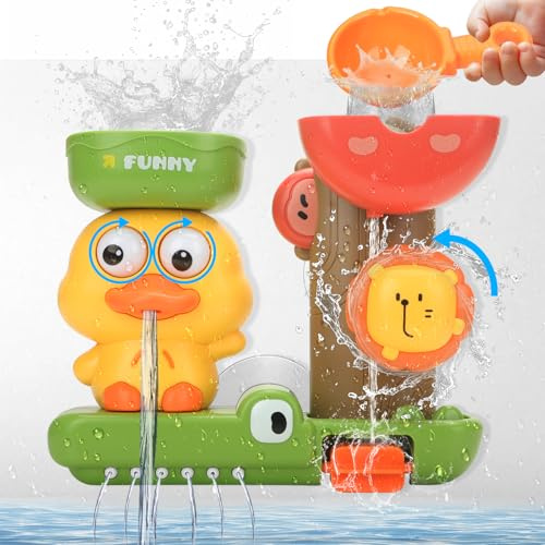 Withosent Badewannenspielzeug Ente Badespielzeug mit 2 Saugnäpfen | Interaktives Wasserspielzeug Kinder, Wasserrad Badewannen Löwe für Junge Mädchen Baby Geburtstag für Kinder 2 3 4 Jahre