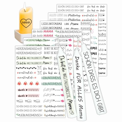 Oizemori Kerzentattoos Muttertag, DIY Kerzen Bemalen Set für Mama | Liebevolle Geschenkidee mit Spruch. Sticker für Kerzenlichter und Überraschungen zum Muttertag. Selber machen ohne Aufwand.