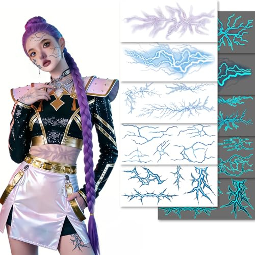 5 Blatt Demon Leuchtende Hunter Tattoos, Anime Muster Tattoos Aufkleber, Tattoo für Hunters Cosplay, Fantasy Markierungen für Karneval, Festivals & Halloween,Grün
