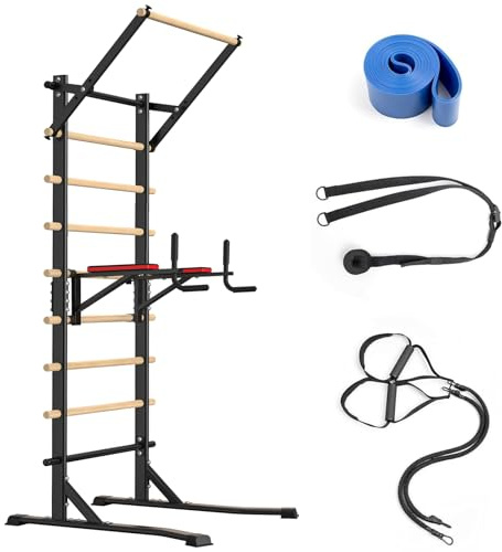 Power Tower Dip Station mit Klimmzugstange, Freistehende Sprossenwand | 228 cm Kraftstation ohne Wandmontage, bis 150 kg belastbar, für Klimmzüge, Dips und Krafttraining zu Hause