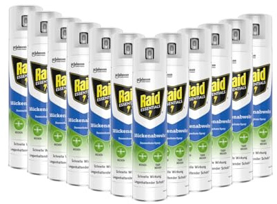 Raid Essentials Mückenabwehr Raumschutz-Spray, 300 ml, 12er Pack – Effektiver Insektenschutz für Innenräume, schnelles Spray gegen Mücken und Insekten