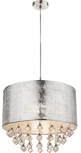 GLOBO Kristall Hänge Leuchte Textil Pendel Schlaf Zimmer Beleuchtung Decken Lampe silber 15188H3