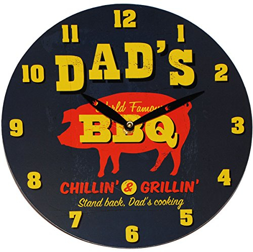 alles-meine.de GmbH Wanduhr aus Holz - Dad´s BBQ - Ø 29 cm groß - schleichendes Uhrwerk ! - sehr leise ! - Uhr - Analog - Wohnzimmer & Kinderzimmer - Holzuhr/Kinderuhr - Kü..