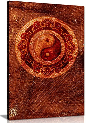 Red Ying Yang Chinese Painting Canvas Wall Art Picture Print (12x8)