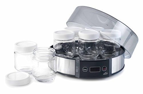 LACOR, 69245 Yogurtera, Capacidad 7, Tapa de Cristal, Temporizador, Vasos Aptos para Lavavajillas, 8 a 14 Horas, Preparación 20 W, Polipropilelo