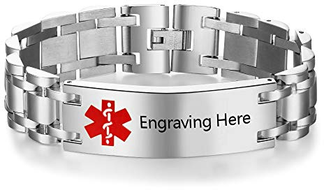 Lam Hub Fong 19 cm bis 21,5 cm kostenlos gravieren Notfall medizinische armbänder für männer Frauen Alarm id Erwachsene armbänder Titan Stahl medizinische Alarm armbänder…