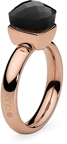 Qudo Firenze Edelstahl gold farbener Ring mit jet Stein (schwarz rose) (52)