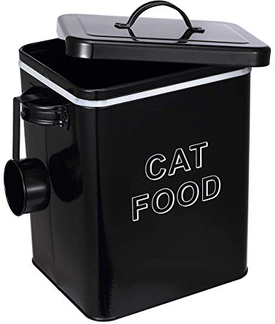 Cat Food Storage Container Farmhouse Pet Food Storage Containers with Lid and Scoop, Perfect Vintage Canister Treats Tin for Kitchen Countertop, Shelf, Great Gift for Pet Owners - Cat Food - Black