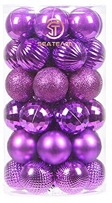 Sea Team 41-Pack Christmas Ball Ornaments with Strings, 40mm/1.57 Small Size Baubles, Shatterproof Plastic Christmas Bulbs, Hanging Decorations for Xmas Tree, Holiday, Wedding, Party, Purple