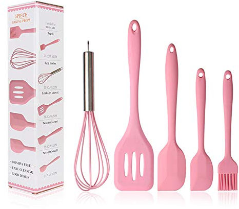 VanderHOME Silikon Küchenhelfer Set 5 teiliges Küchenutensilien Set Küchenzubehör Ergänzungspaket Set, Rosa