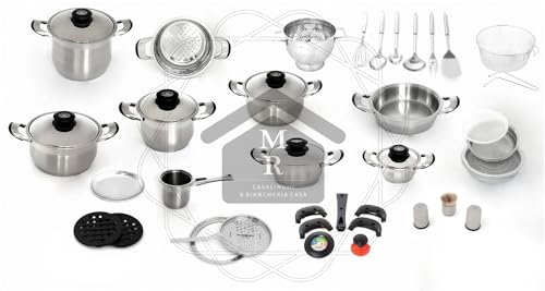 SET PENTOLE 44 PEZZI LINEA BOMBATA ACCIAIO INOX SATINATA LUCIDA BAVARIA OTTINGHER