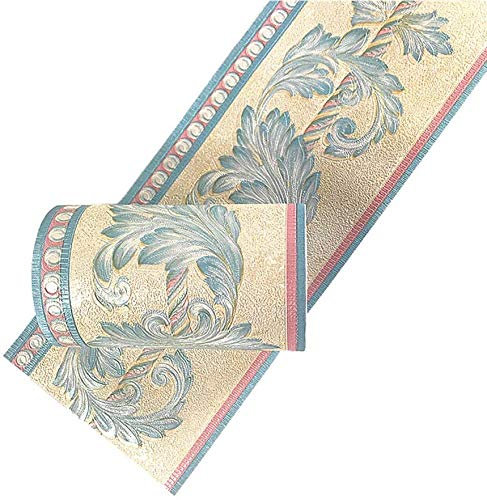 Simplemuji Self Adhesive 3D Blue Flower Waterproof Wallpaper Border Peel and Stick for Bathroom Kitchen Counter Top Tiles Sticker 10CM by 5M (Cream Color)