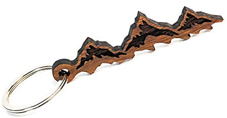 Skonida Schlüsselanhänger BERGE aus Holz dunkel – Taschenanhänger mit BERG-Gravur – Berge Geschenk-Idee für Damen & Herren