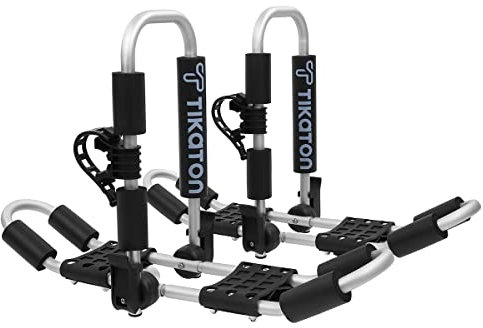 Kayak Roof Rack for 2 Kayaks, Tikaton Foldable Kayak Car Rack with 4pcs Straps, Double Kayak Carrier for Canoe, SUP, Kayaks, Surfboard and Ski Board, Kayak Rack on Car, SUV and Truck Crossbar