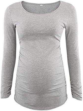 YOOJIA Grossesse et Maternité Vêtements de Nuit Femme Enceinte Allaitement Manche Longue T-Shirt Chemise de Nuit Femme Pregnant Maternité Haut de Pyjama Nuisette Grey XXL