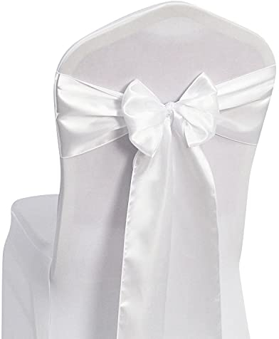 WELMATCH Weiße Satin-Stuhlschärpen, 50 Stück, für Hochzeit, Bankett, Party, Veranstaltung, Dekoration, Stuhlschleifen (weiß, 50)